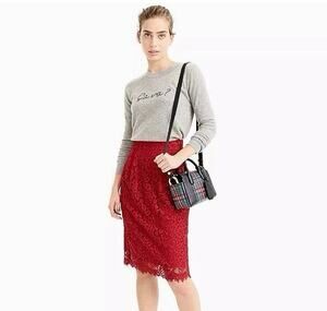 NEW J. Crew Pintuck Lace Pencil Skirt in Red Size 8